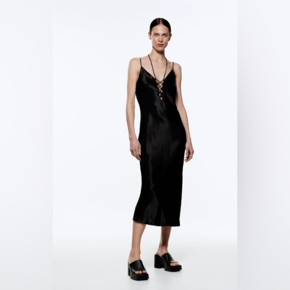 ZARA - BLACK SATIN DRESS - Picture 1 of 10